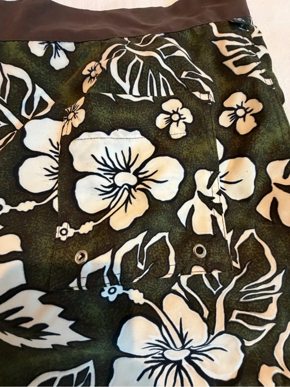 Parke & Ronen Brown & Green Floral Swim Shorts with White Accents